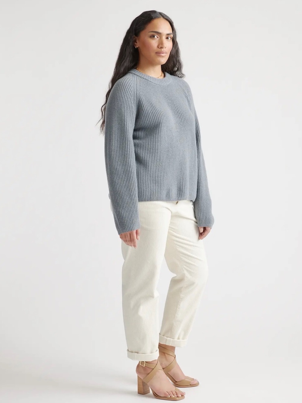 Quince Mongolian Cashmere Fisherman Crewneck Sweater - Slate Blue - Picture 2 of 10